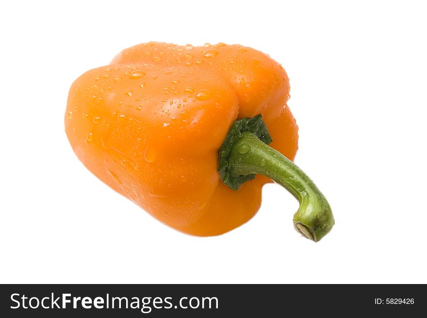 Wet orange bell pepper isolated on white