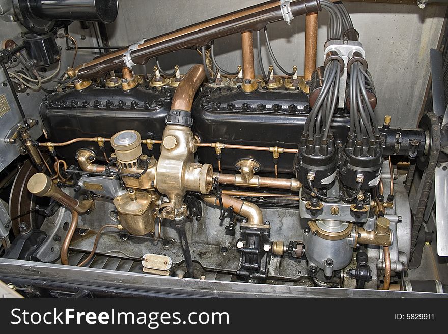 Close up of vintage car engine