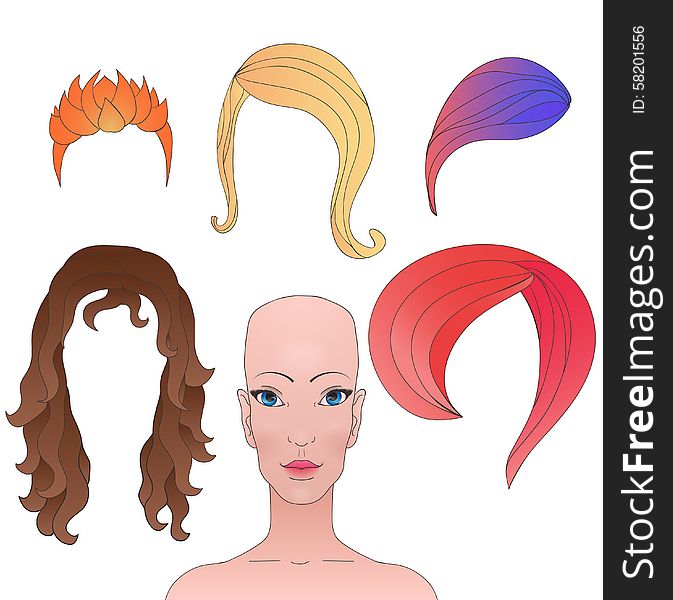 Fashion illustration of a woman with different hair styles and the ability to change them