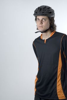 Man Staring In Biking Uniform - Vertical Royalty Free Stock Photos Man Staring In Biking Uniform - Vertical Royalty Free Stock Photos
