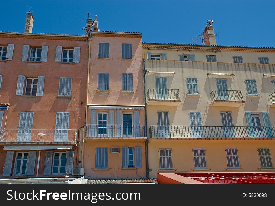 Row of houses in the warm sunlight