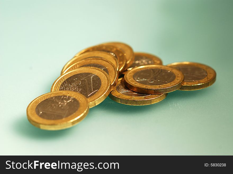 One euro coins macro shot