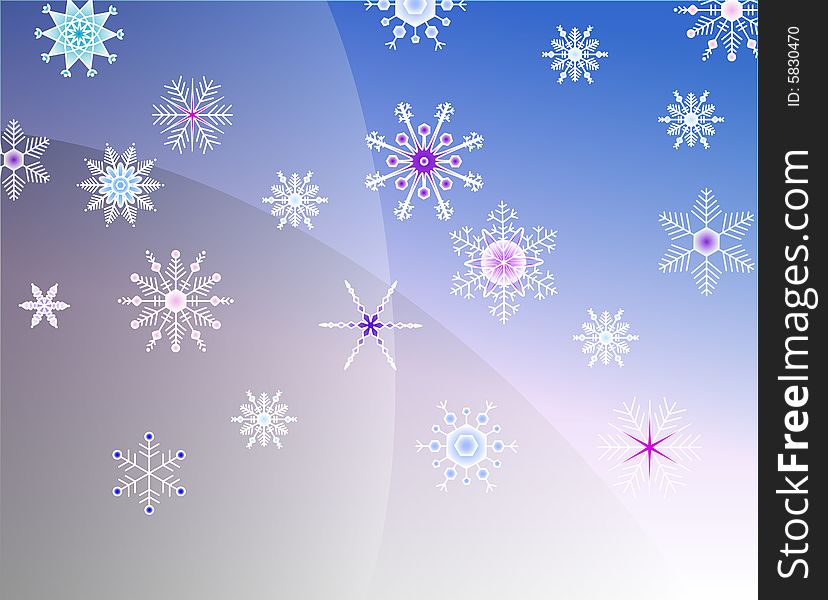 Violet and blue background with colored snowflakes. Violet and blue background with colored snowflakes