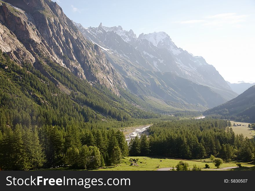 Val Veny: the south side of Mont Blanc massif; Italy, Europe. Val Veny: the south side of Mont Blanc massif; Italy, Europe.