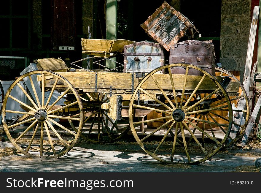Antique wooden cart on the frontyard