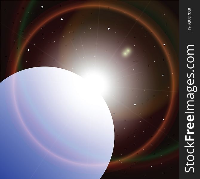Illustration of the sun rising from behind a planet. Illustration of the sun rising from behind a planet