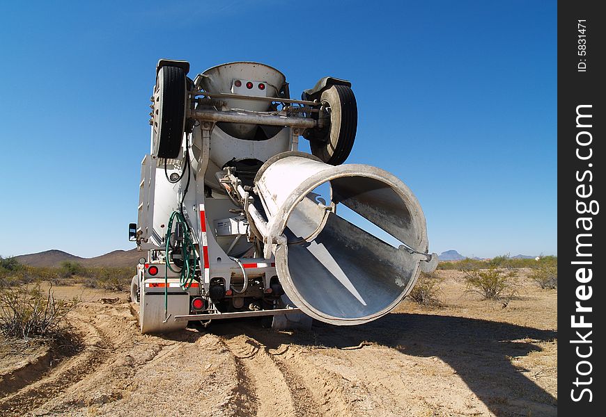 Cement Mixing Truck Parked in Desert - Horizontal