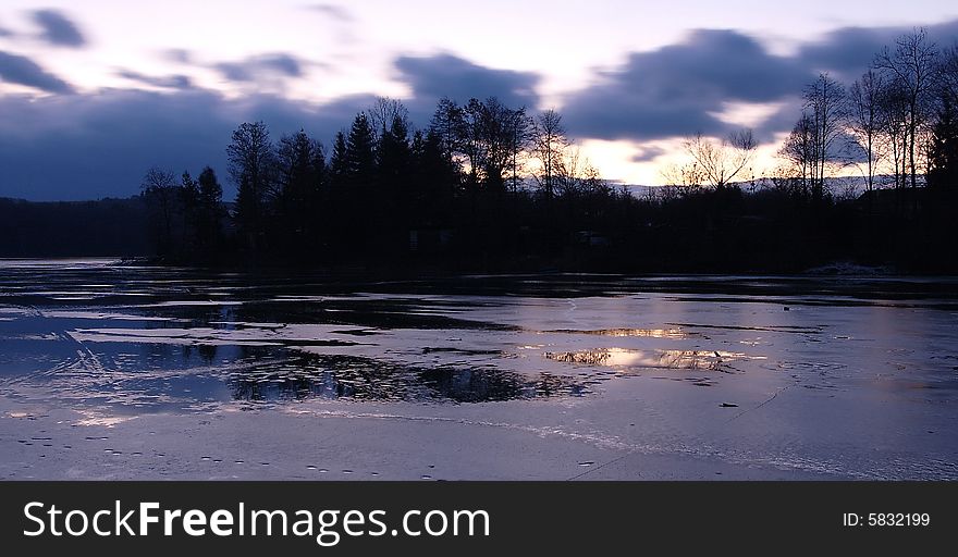 Dark morning,morning near lakes,frozen surface,wakes,