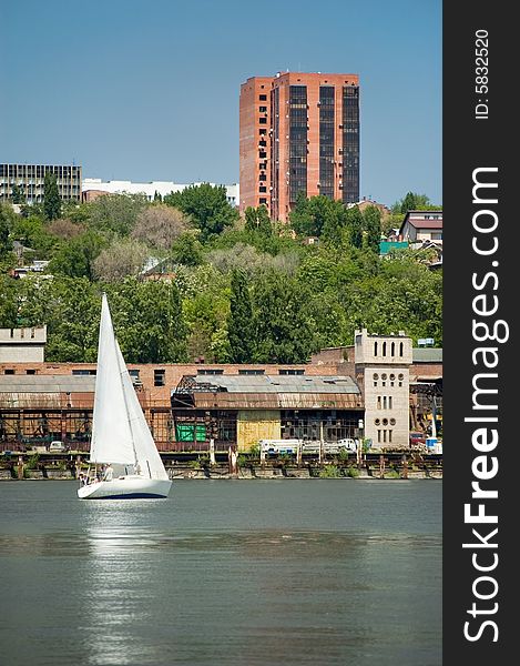 Yacht floats on the river