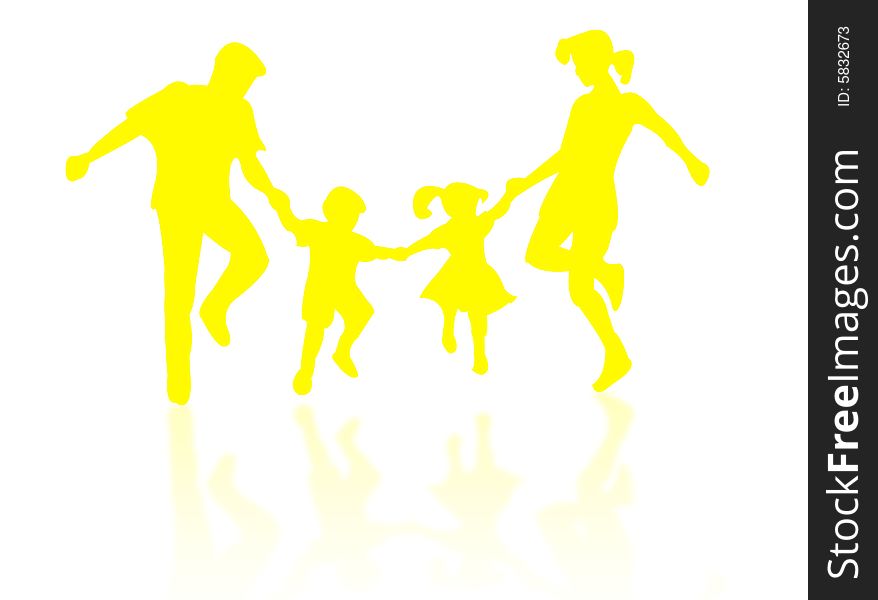 Jumping family silhouette against a white background