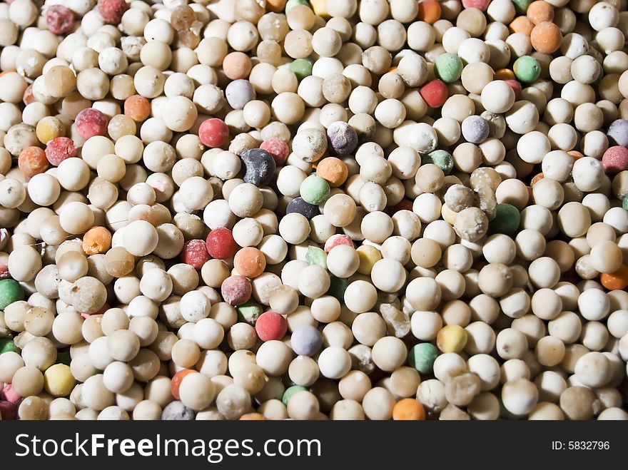 Heap of colorful and rounded sago in the market