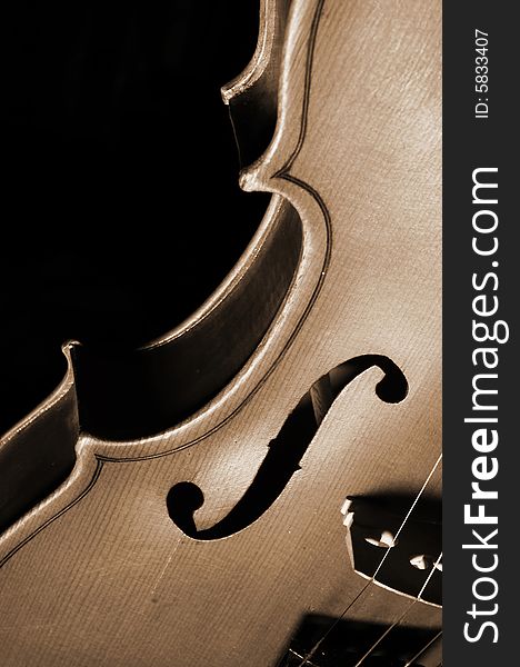 Fragment of violin isolated on black