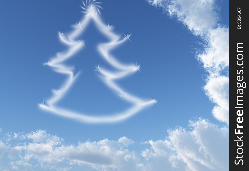 In the blue sky from easy clouds the New Year tree was generated