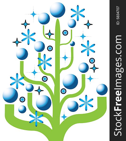 A Tree with Blue Decorations is Featured in an Abstract Illustration. A Tree with Blue Decorations is Featured in an Abstract Illustration.