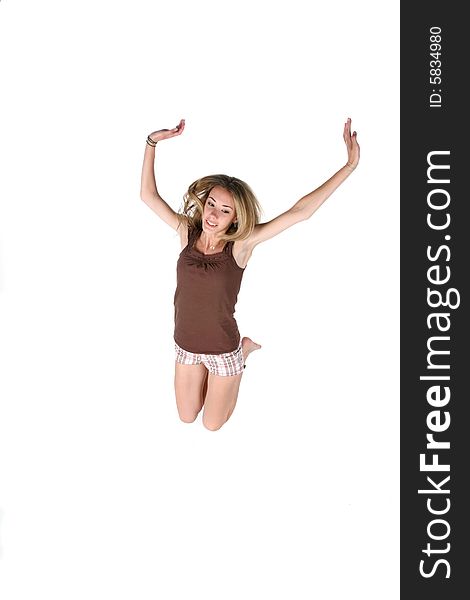 Teenage girl jumping for joy. Teenage girl jumping for joy