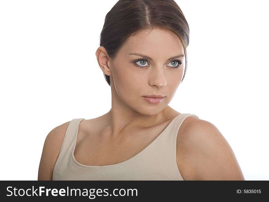 Attractive business woman over white background.