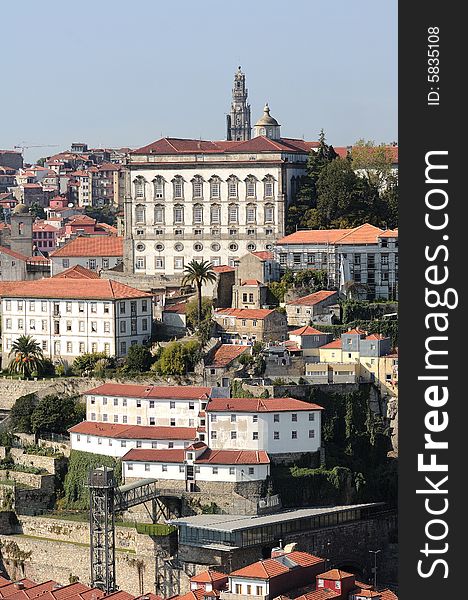 Portugal, Porto: Ribeira district; view of the ancient city with the typical white facades near the famous oporto caves wine. Portugal, Porto: Ribeira district; view of the ancient city with the typical white facades near the famous oporto caves wine
