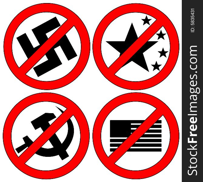 Symbols of forbidden different style of politics. Symbols of forbidden different style of politics