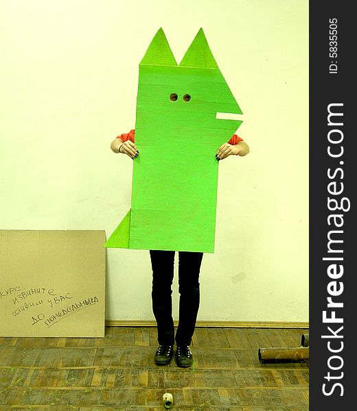 A girl in green, student, artist, designer, masked ball