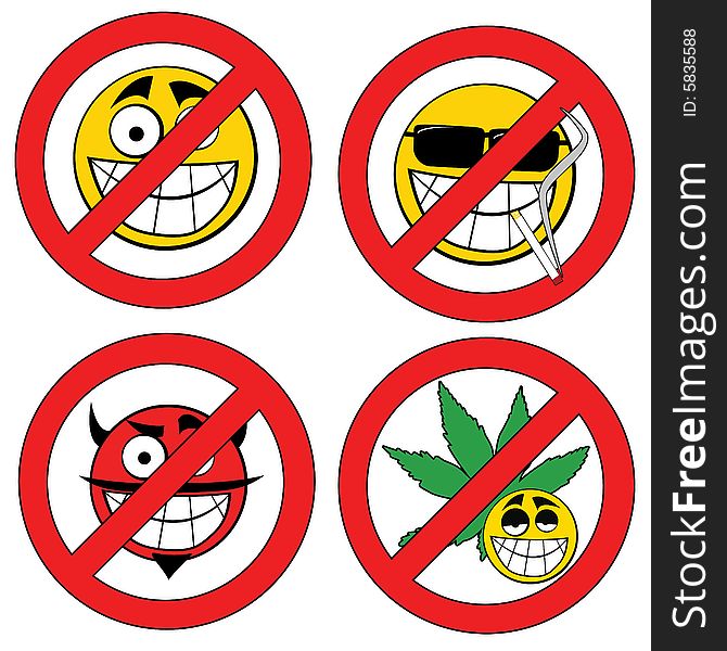 Four Symbols of different forbidden cartooned signs. Four Symbols of different forbidden cartooned signs