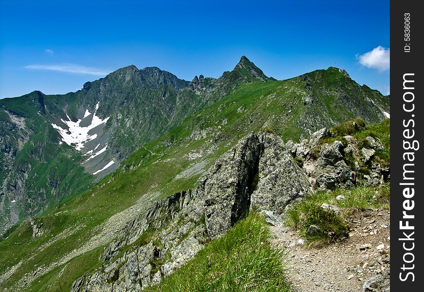 Stony ridge in Fagaras mountain. This place is called Tree Step to Death. Stony ridge in Fagaras mountain. This place is called Tree Step to Death.