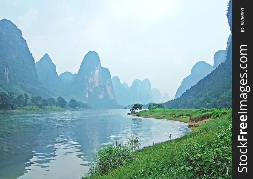 River, Mountains and shadows in Guilin, Guangxi, China