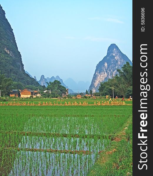 Mountain and farmland in Guilin city, Guangxi, China