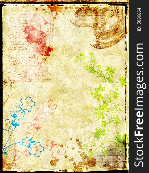 Grunge background with  cracks, dirt, stains, floral. Grunge background with  cracks, dirt, stains, floral