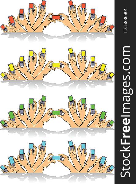 Vector hands mobile color screens