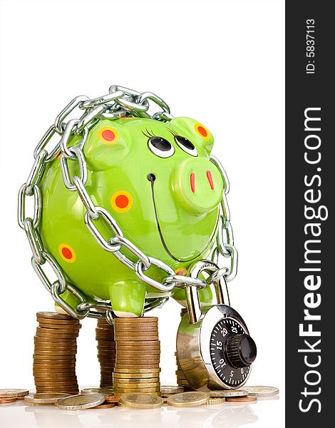 Piggy Bank Locked In Chain