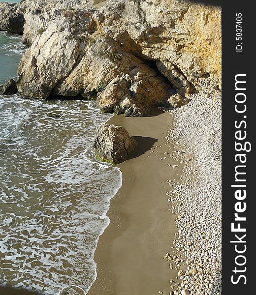 Mediterranean intimate beach with cliff. Mediterranean intimate beach with cliff