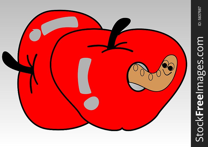 VEcto illustration of a red apple and a worm