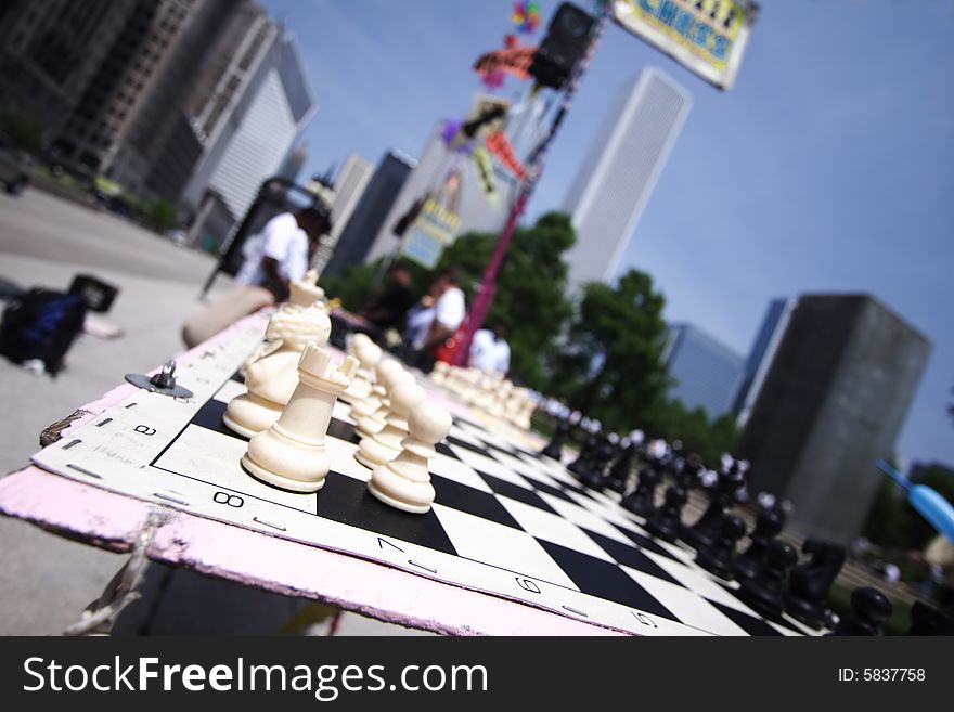 Outdoor Chess Board Game in Chicago. Outdoor Chess Board Game in Chicago