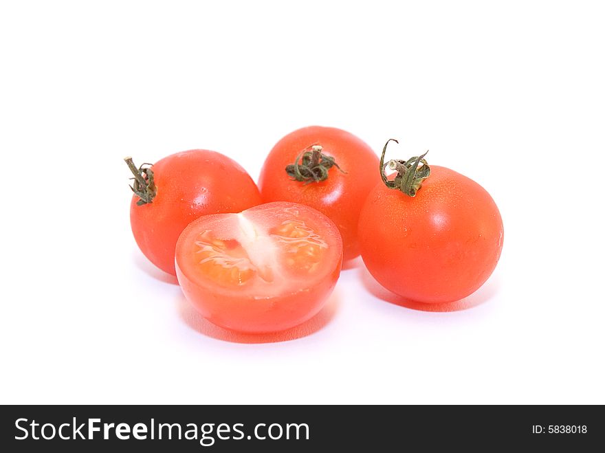 Tomatoes on a solid white background