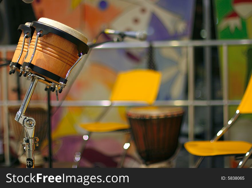 Drum set on the stage. Drum set on the stage