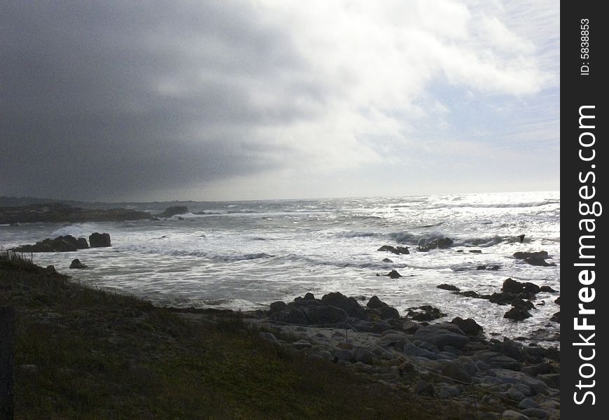 Fog rolling in over the Northern California coastline. Pacific Grove California. Monterey Peninsula.