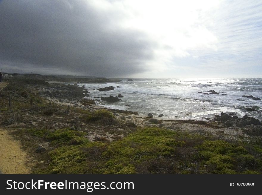 Fog rolling in over the Northern California coastline. Pacific Grove California. Monterey Peninsula.