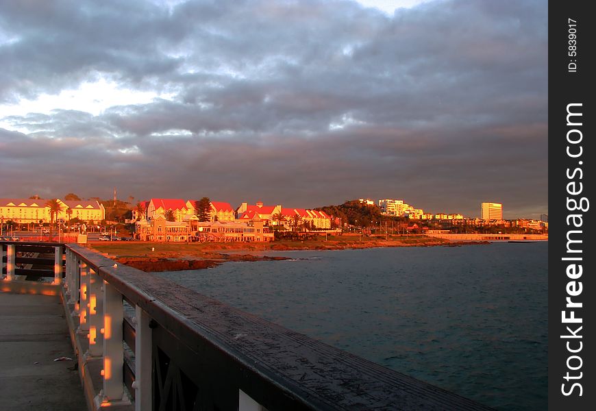 Holiday lodge at sunset