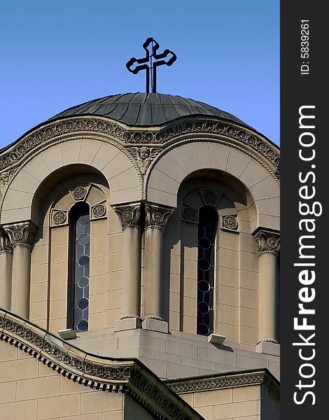 Ortodox church detail against the blue sky.