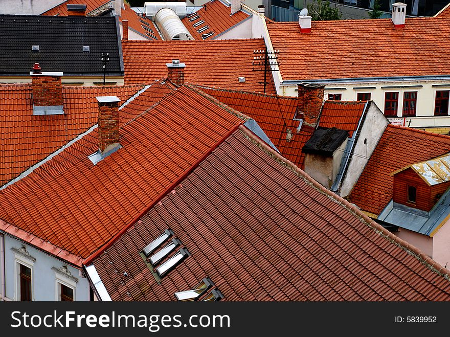 A view on top of several roofs. A view on top of several roofs.