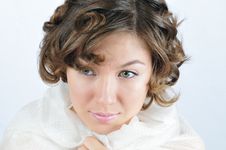 Beauty Girl Muffled In White Shawl Stock Photos Beauty Girl Muffled In White Shawl Stock Photos