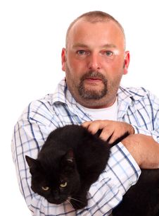 Man Holds Black Cat In Hands Stock Images Man Holds Black Cat In Hands Stock Images
