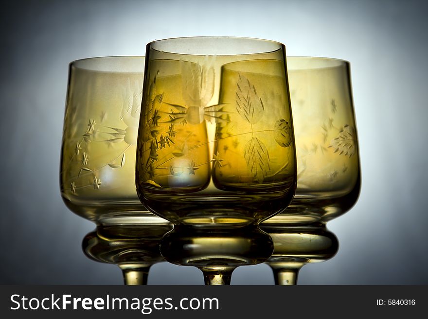 Three beautiful back lit wine glasses. Three beautiful back lit wine glasses