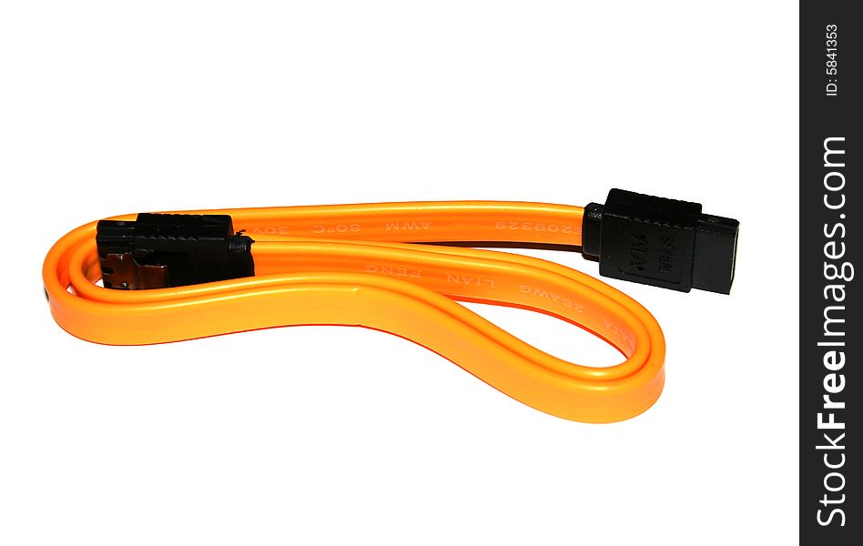 Orange Serial ATA (SATA) Cable over a white background. Orange Serial ATA (SATA) Cable over a white background
