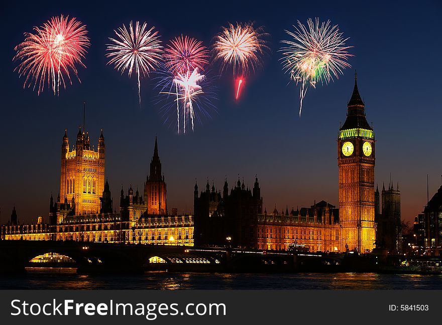 Big Ben in London - with a firework illustration