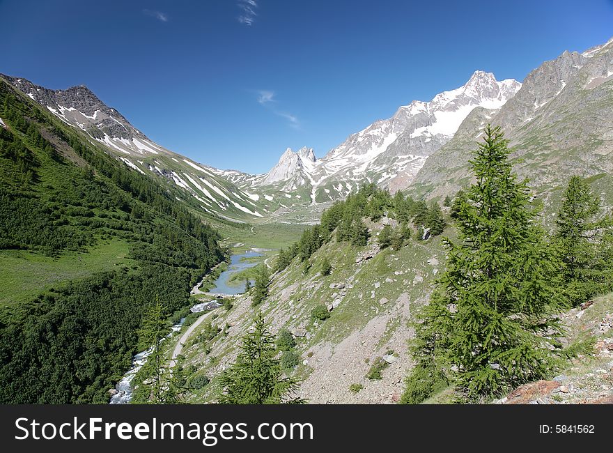 Val Veny: the south side of Mont Blanc massif; Italy, Europe. Val Veny: the south side of Mont Blanc massif; Italy, Europe.