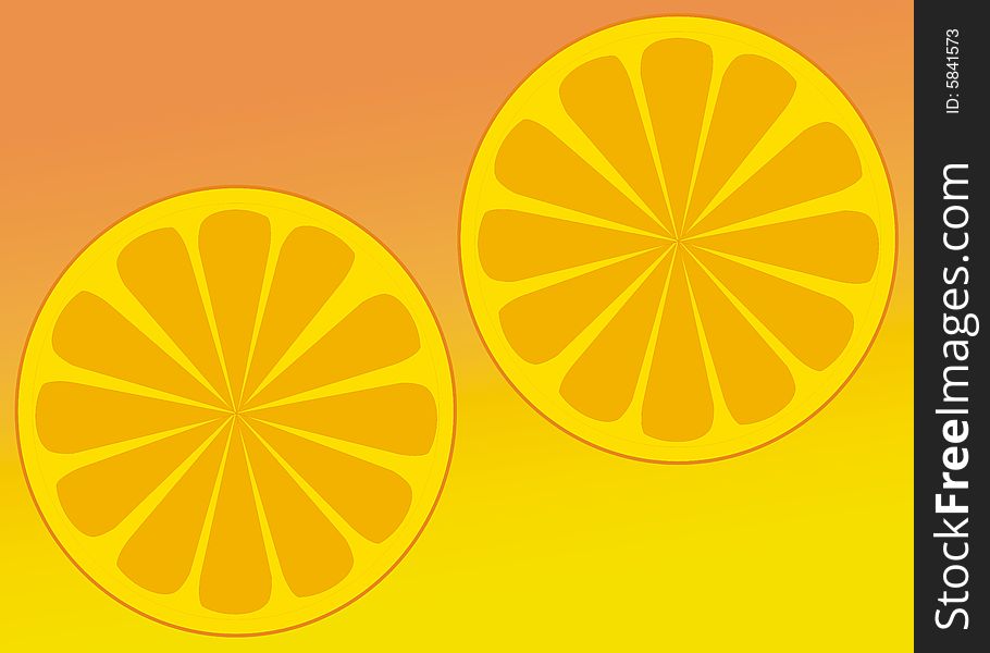 Background, wallpaper or design elements with two slices of orange. Background, wallpaper or design elements with two slices of orange.