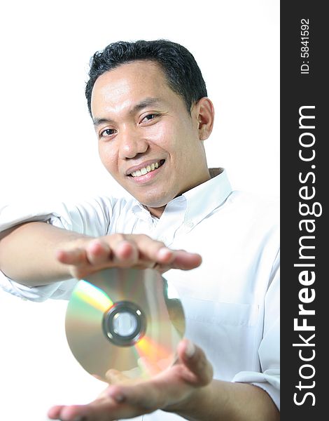 Man holding disc and smilling. Man holding disc and smilling