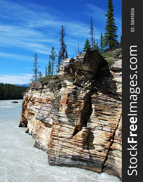 Downstream river of Athabasca Fall in Jasper National Park Alberta Canada. Downstream river of Athabasca Fall in Jasper National Park Alberta Canada