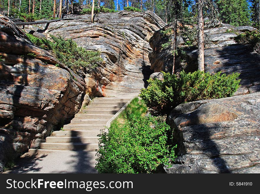 Stairs From The Upstream Of Athabasca Falls